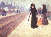 Georges D Espagnat The Suburban Railroad Station Sweden oil painting artist